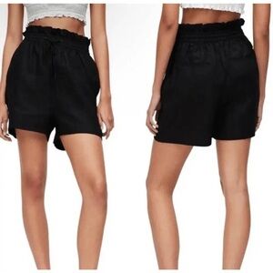 AllSaints Lily Black Linen Paperbag High-Waist Shorts